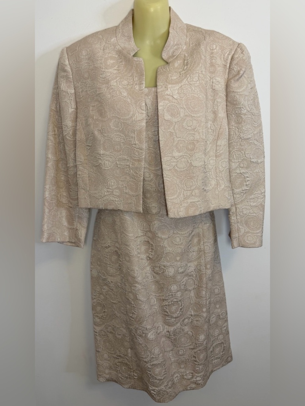Evan Picone Elegant Rosey Cream and Gold Lace Dress & Jacket Set